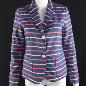 Gap Academy Blazer Denim Sz 4 Chambray Denim Pink Red Stripes Pockets Lined $98